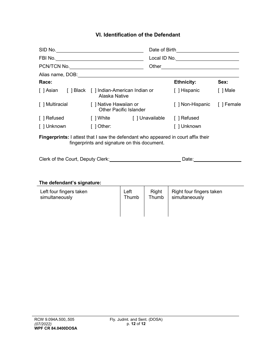 Form WPF CR84.0400DOSA Felony Judgment and Sentence - Drug Offender Sentencing Alternative - Washington, Page 12