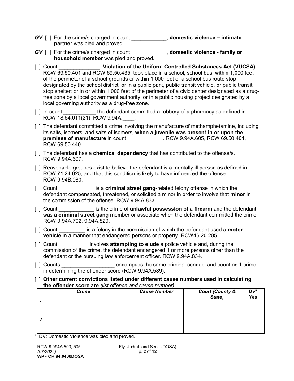 Form WPF CR84.0400DOSA Felony Judgment and Sentence - Drug Offender Sentencing Alternative - Washington, Page 2