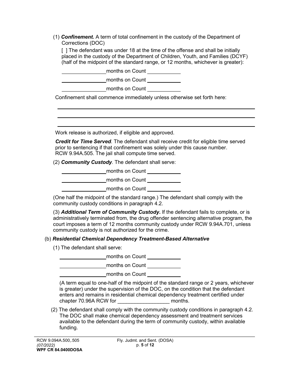 Form WPF CR84.0400DOSA Felony Judgment and Sentence - Drug Offender Sentencing Alternative - Washington, Page 5