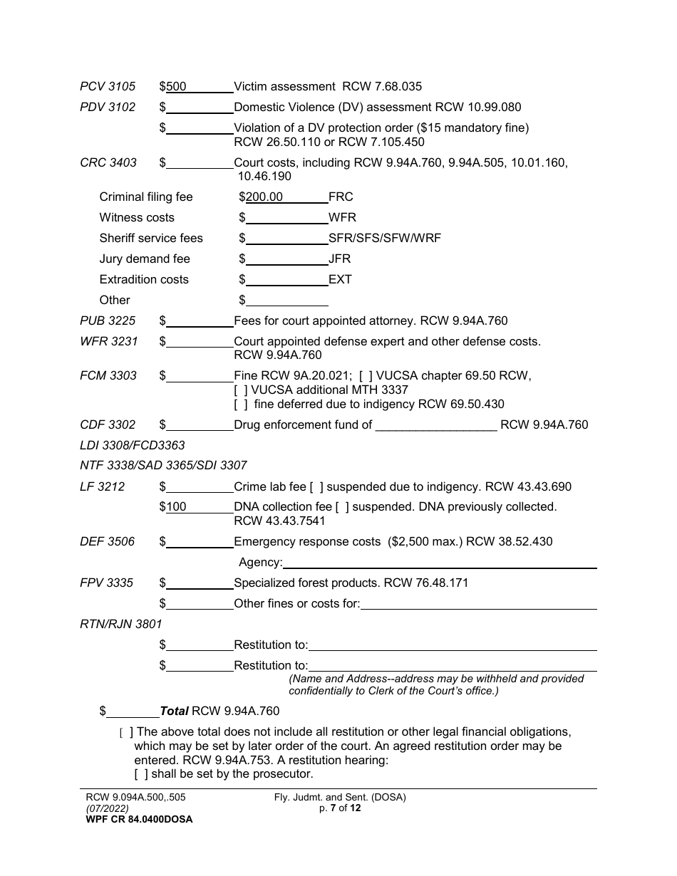 Form WPF CR84.0400DOSA Felony Judgment and Sentence - Drug Offender Sentencing Alternative - Washington, Page 7