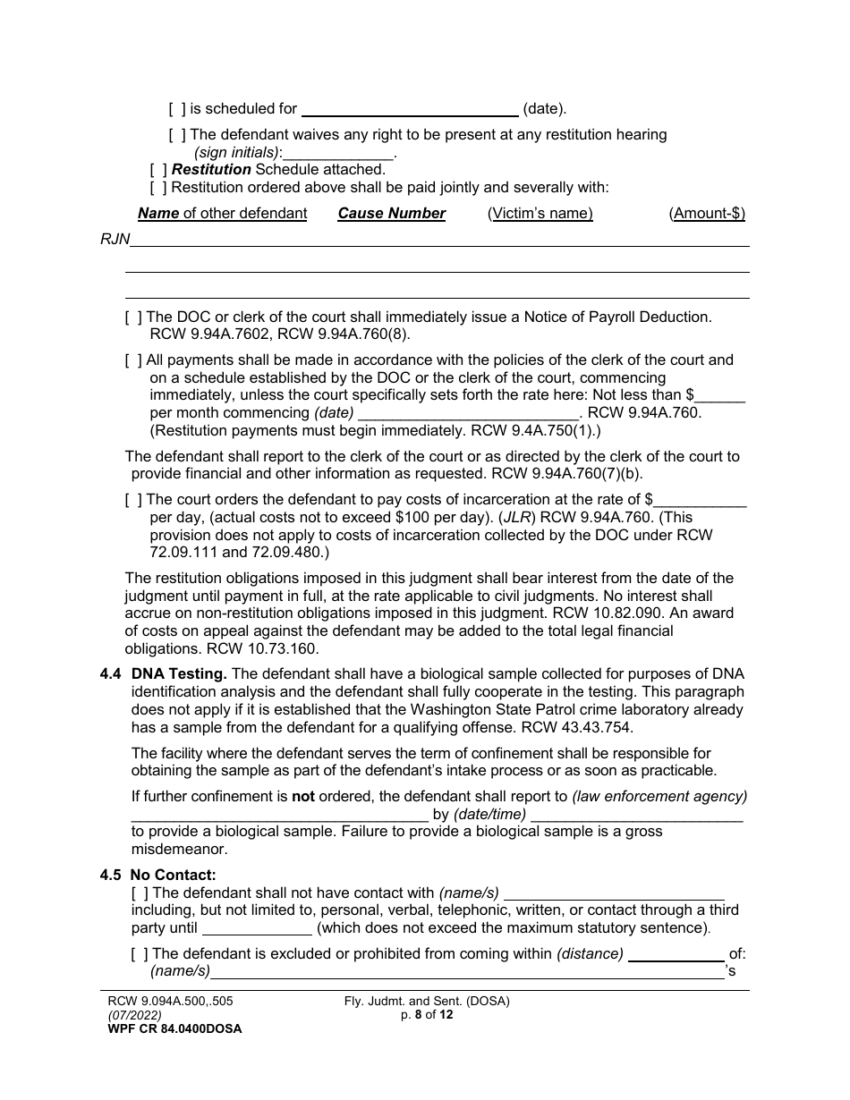 Form WPF CR84.0400DOSA Felony Judgment and Sentence - Drug Offender Sentencing Alternative - Washington, Page 8