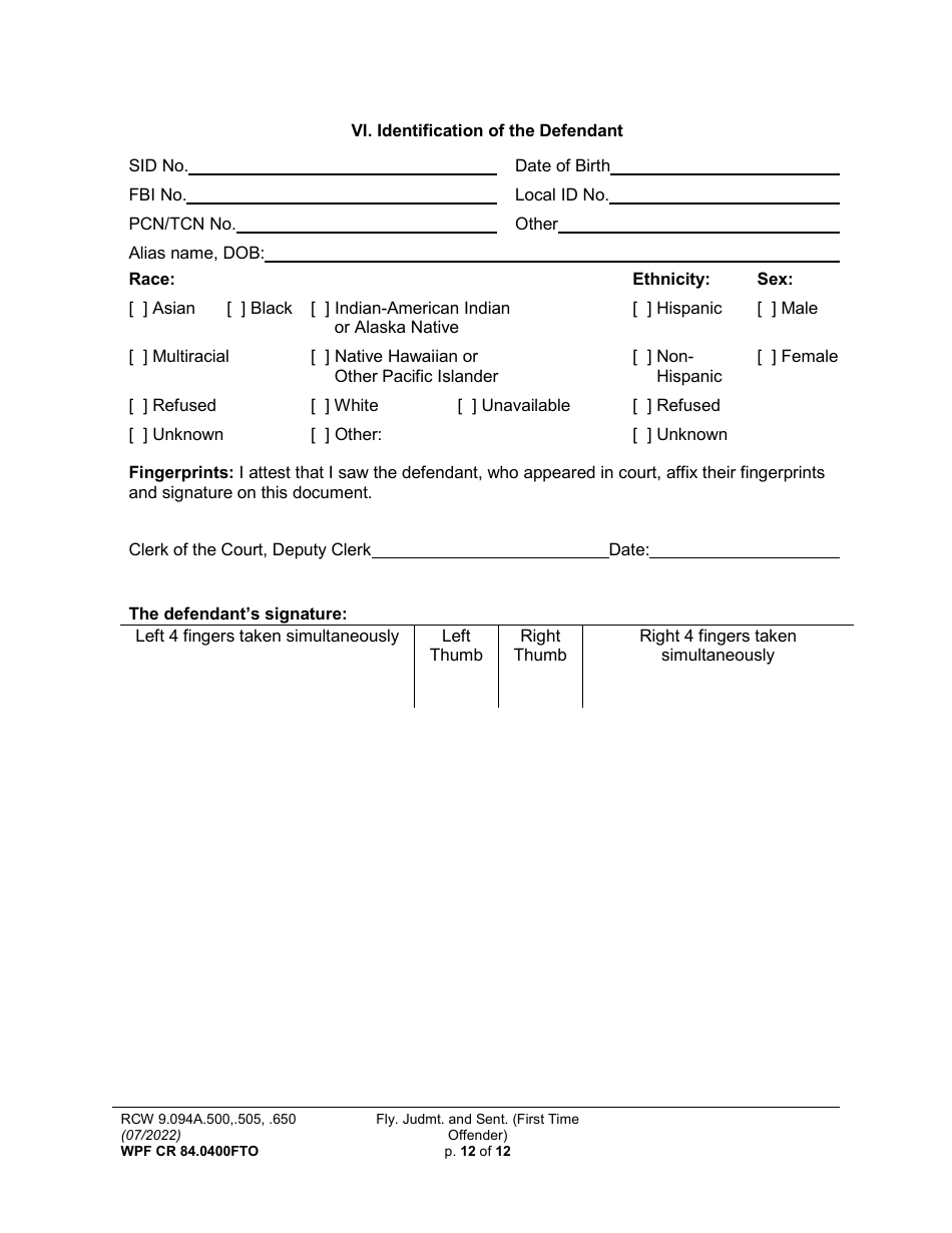Form WPF CR84.0400 FTO Felony Judgment and Sentence - First-Time Offender - Washington, Page 12