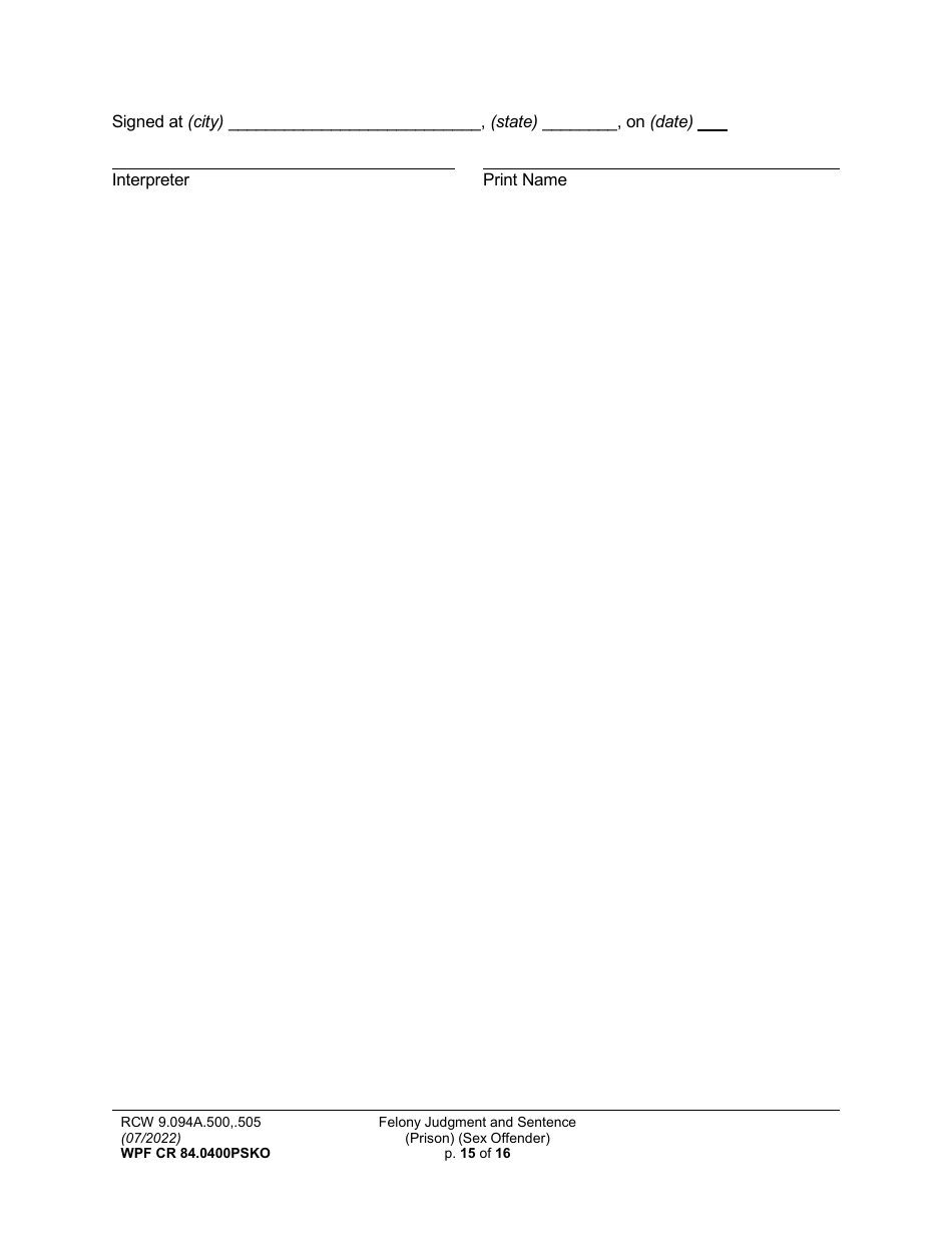 Form WPF CR84.0400 PSKO Felony Judgment and Sentence - Prison (Sex Offense and Kidnapping of a Minor) - Washington, Page 15