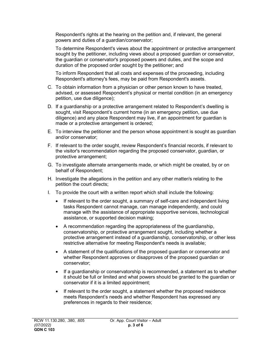 Form GDN C103 Order Appointing Court Visitor - Washington, Page 3