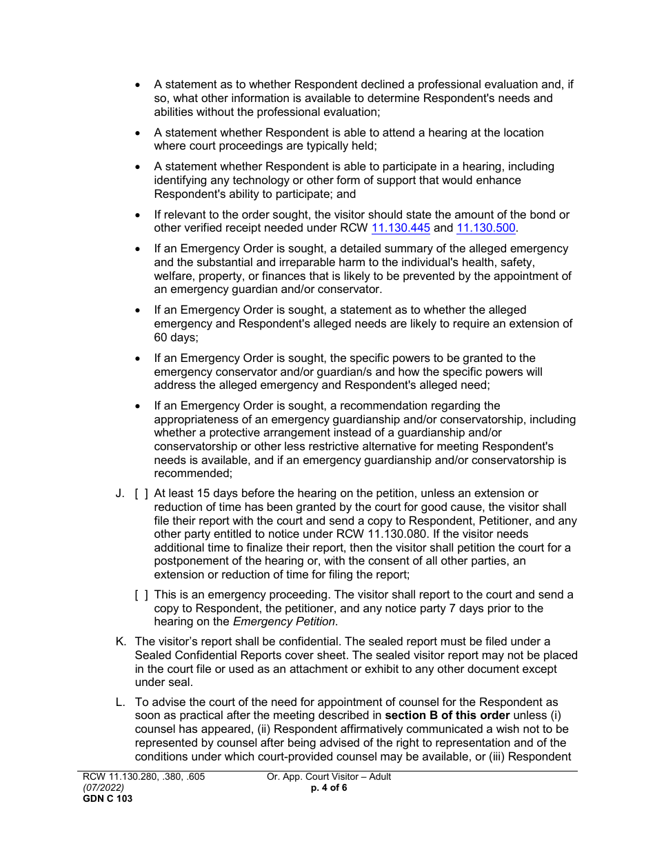 Form GDN C103 Order Appointing Court Visitor - Washington, Page 4