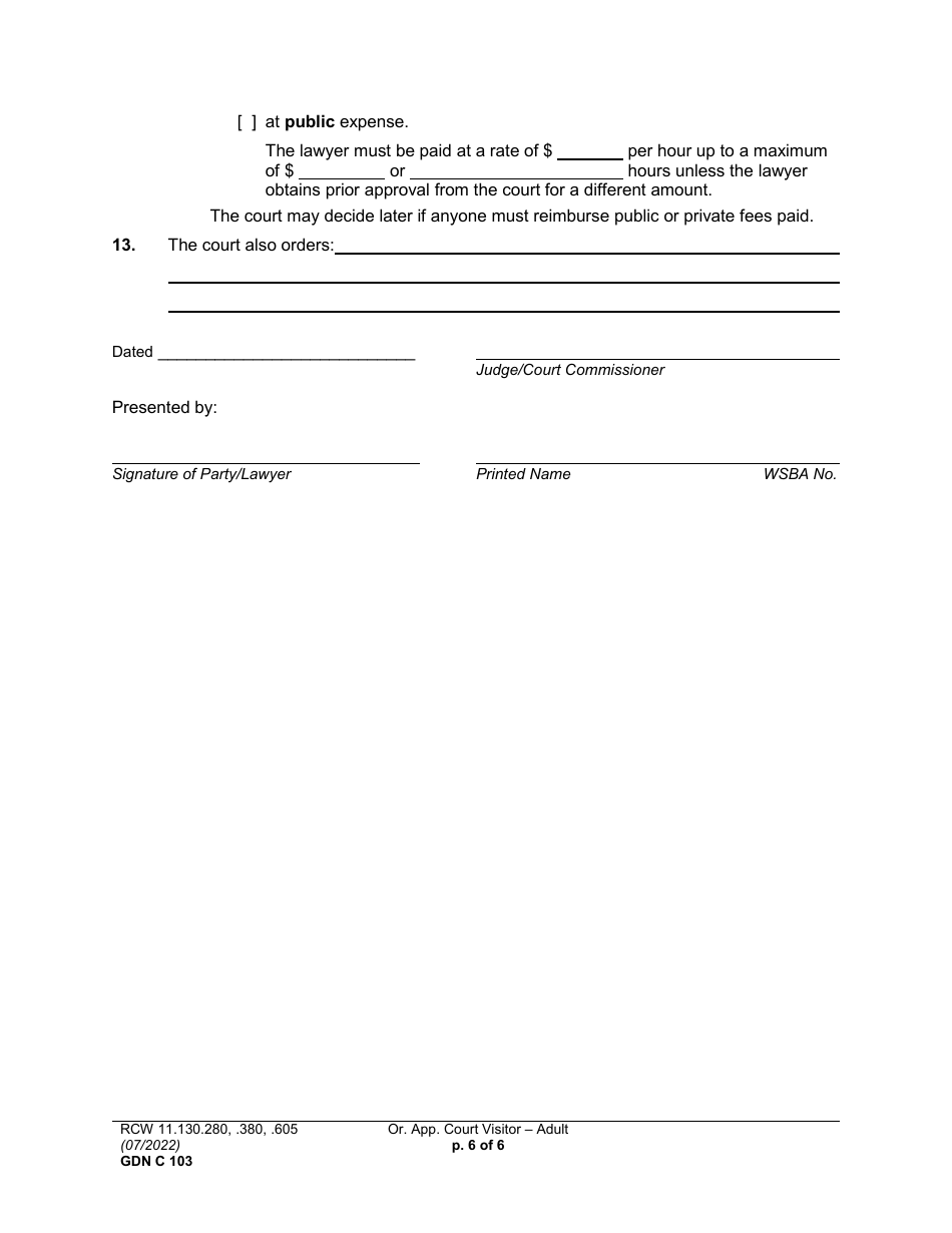 Form GDN C103 Order Appointing Court Visitor - Washington, Page 6