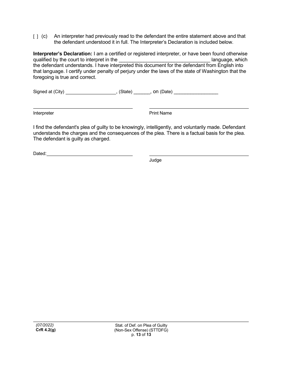 Form CRR4.2(G) NON-SEX OFFENSE Statement of Defendant on Plea of Guilty to Non-sex Offense (Felony) - Washington, Page 13