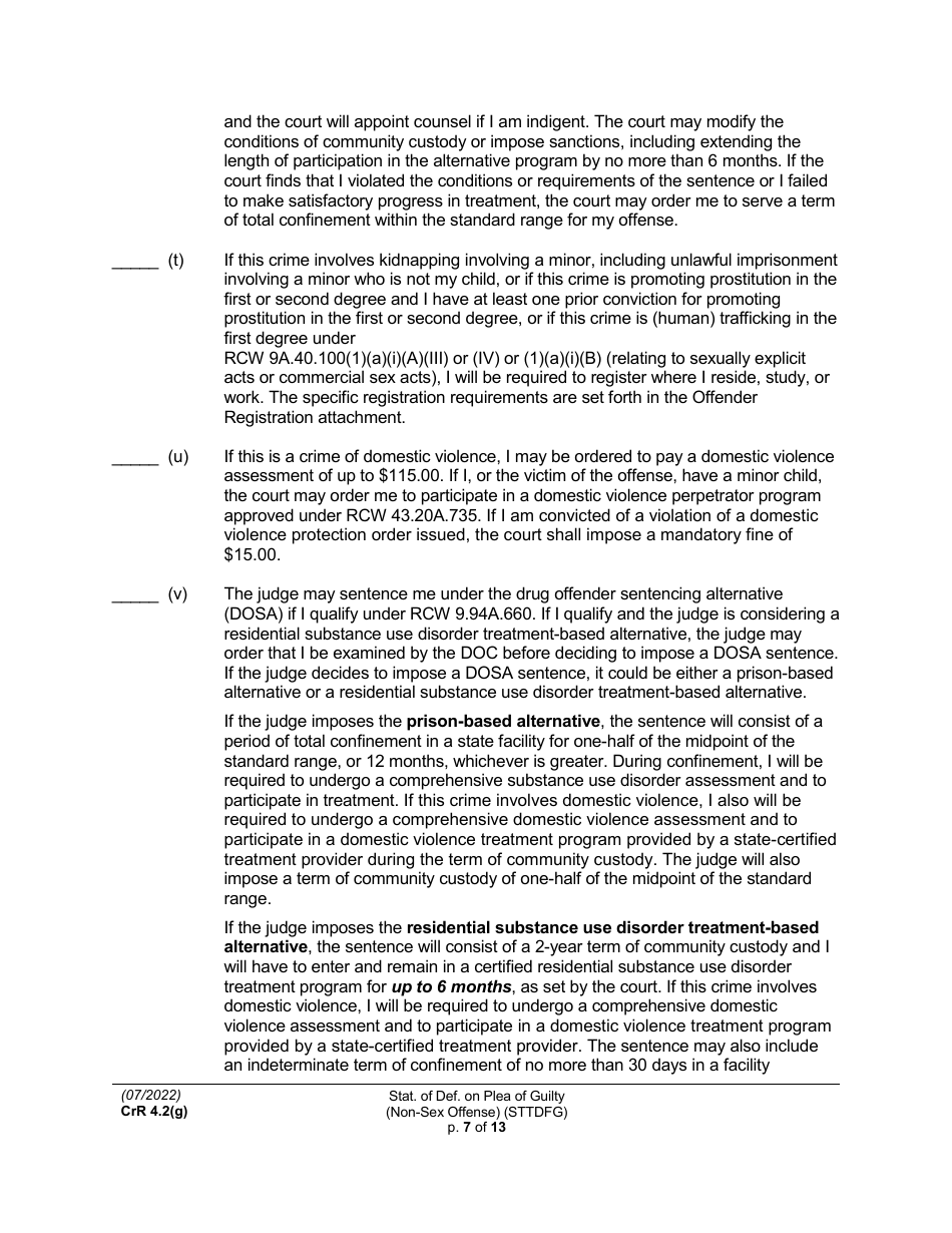 Form CRR4.2(G) NON-SEX OFFENSE Statement of Defendant on Plea of Guilty to Non-sex Offense (Felony) - Washington, Page 7