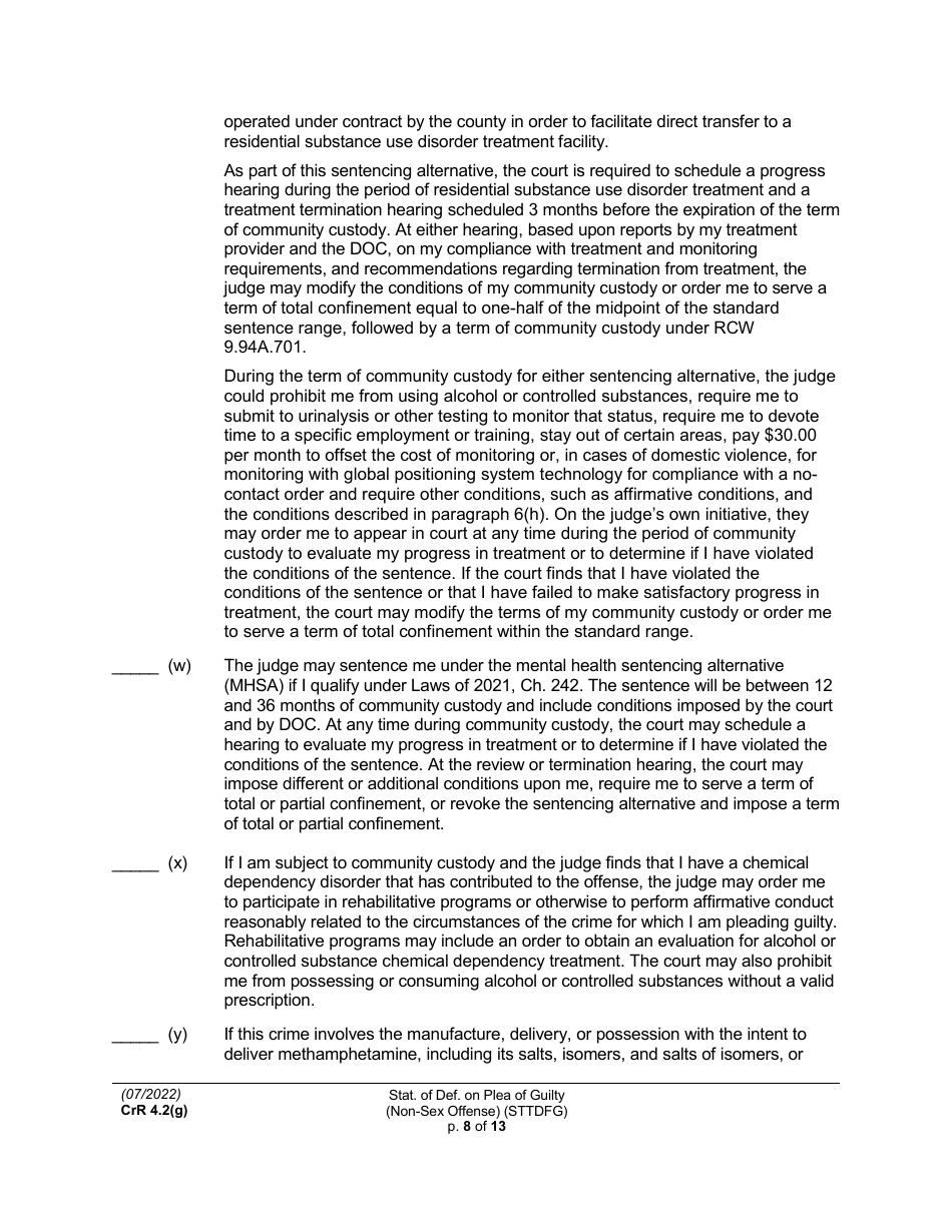 Form CRR4.2(G) NON-SEX OFFENSE Statement of Defendant on Plea of Guilty to Non-sex Offense (Felony) - Washington, Page 8