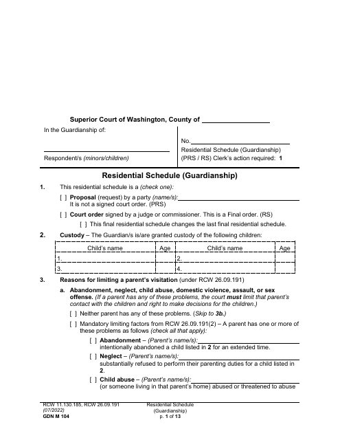 Form GDN M104 Residential Schedule (Guardianship) - Washington