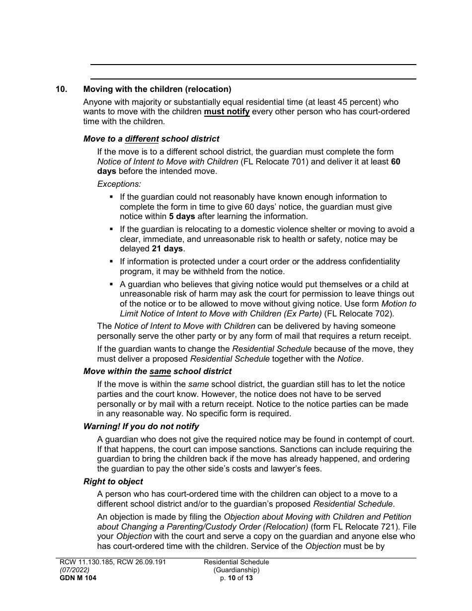 Form GDN M104 Residential Schedule (Guardianship) - Washington, Page 10
