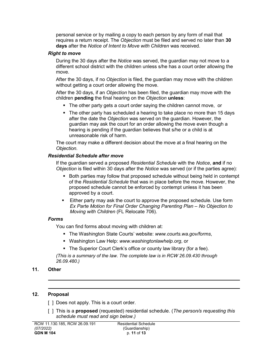 Form GDN M104 Residential Schedule (Guardianship) - Washington, Page 11