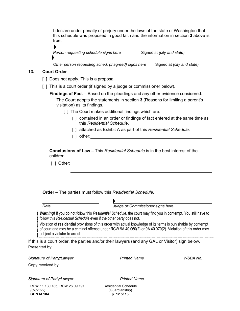Form GDN M104 Residential Schedule (Guardianship) - Washington, Page 12