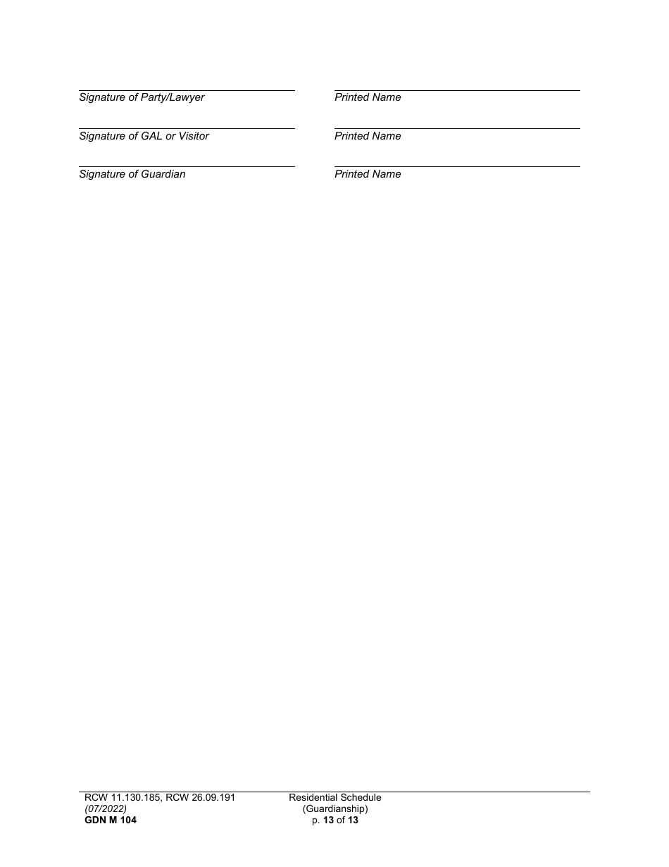 Form GDN M104 Residential Schedule (Guardianship) - Washington, Page 13