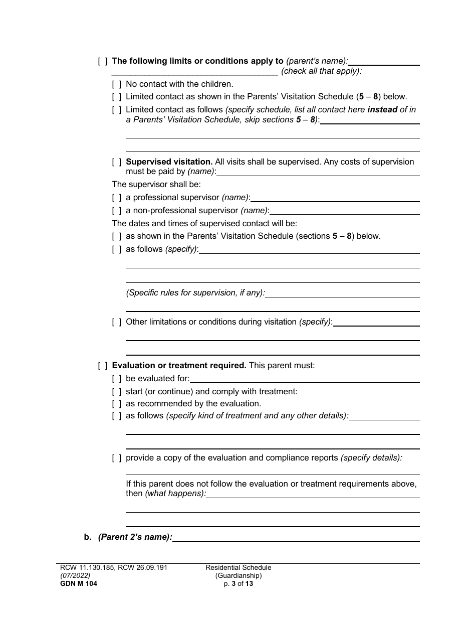 Form GDN M104 Residential Schedule (Guardianship) - Washington, Page 3