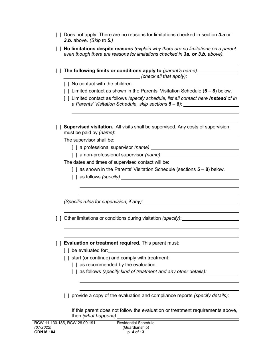 Form GDN M104 Residential Schedule (Guardianship) - Washington, Page 4