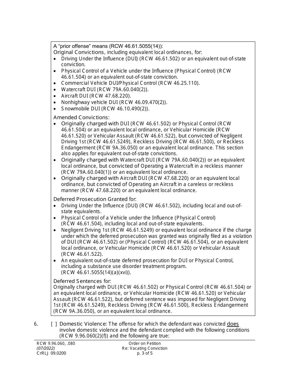 Form CrRLJ09.0200 Order on Petition Re: Vacating Conviction - Washington, Page 3