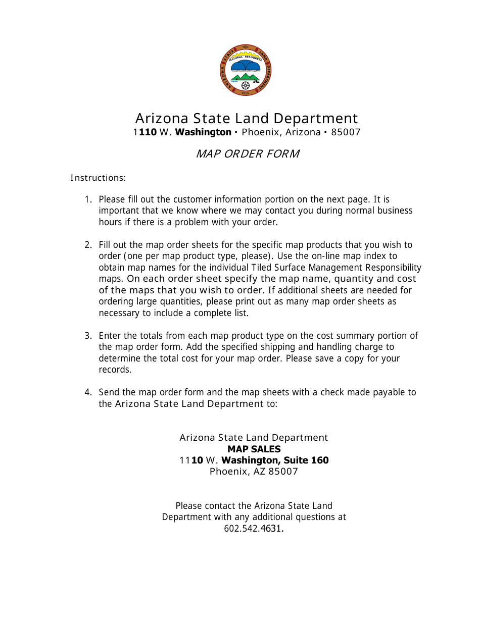 Map Order Form - Arizona, Page 1