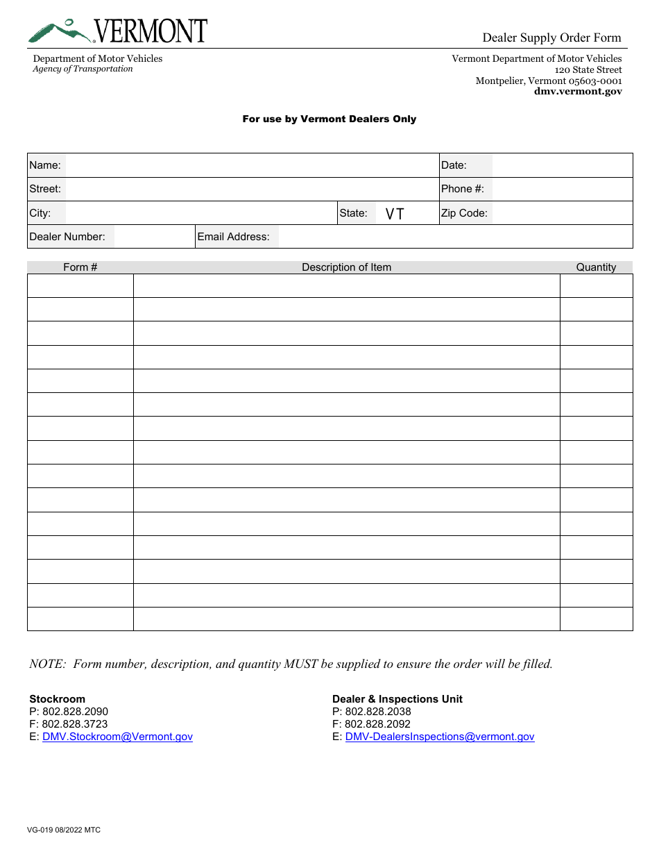 Form VG-019 - Fill Out, Sign Online and Download Fillable PDF, Vermont ...