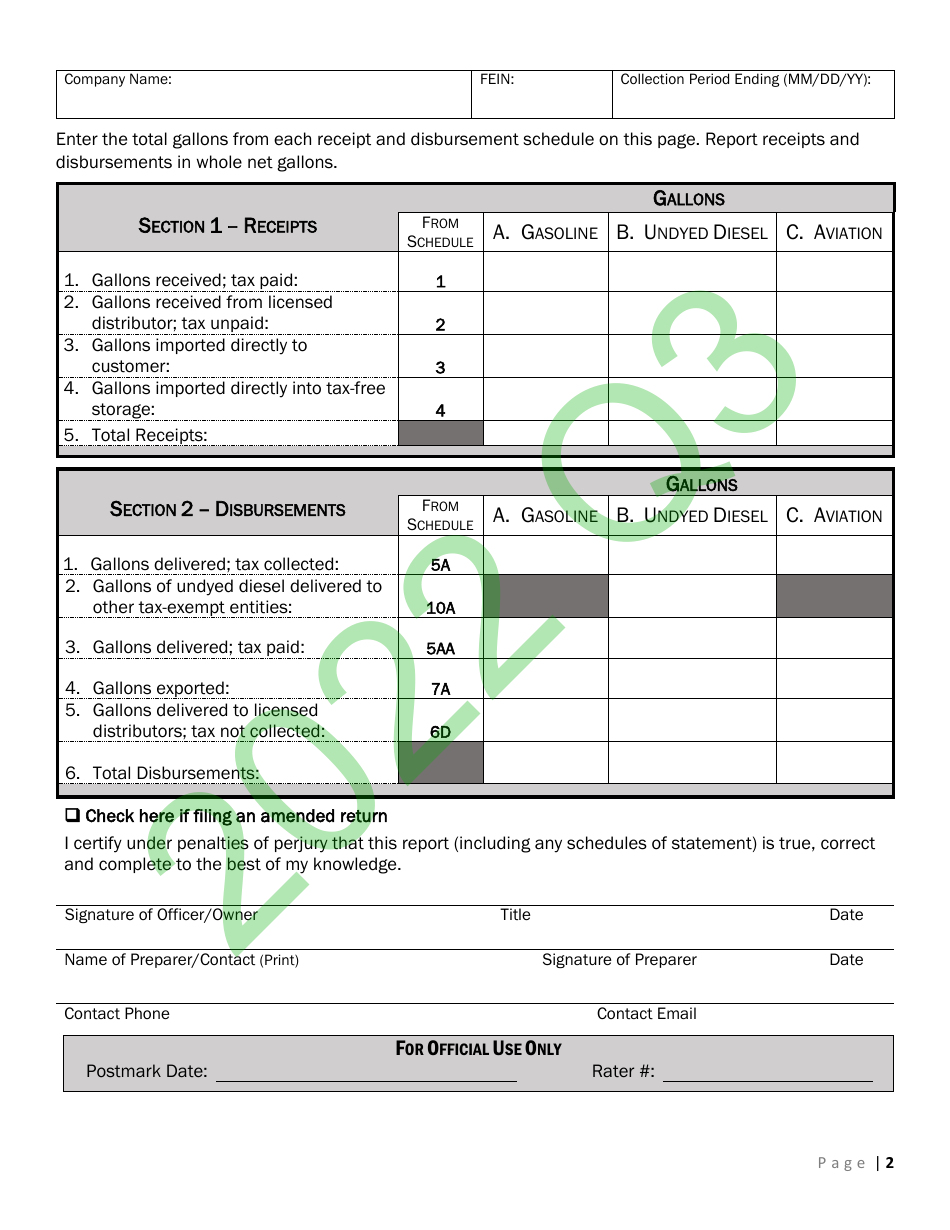 Form CVO-102 Distributor Fuel Tax Return (Q3) - Vermont, Page 2