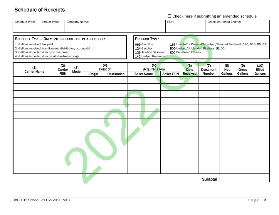 Form CVO-102 Distributor Fuel Tax Return (Q3) - Vermont, Page 3
