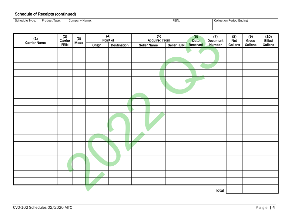 Form CVO-102 Distributor Fuel Tax Return (Q3) - Vermont, Page 4