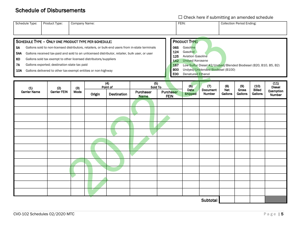 Form CVO-102 Distributor Fuel Tax Return (Q3) - Vermont, Page 5