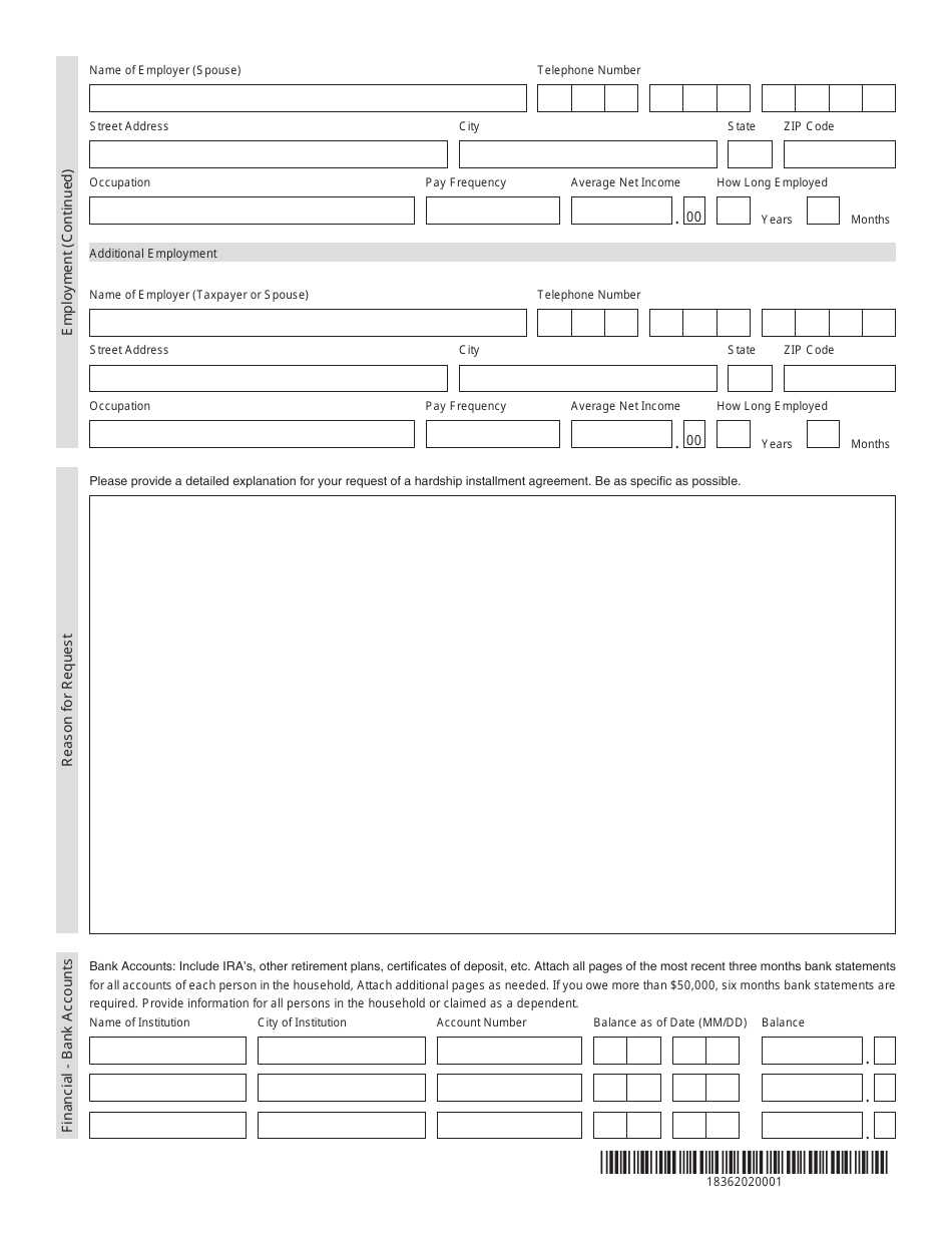 Form 5708 Hardship Installment Agreement Application - Missouri, Page 3