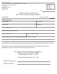 Document preview: Form 79-002B Application to Operate a Meat Processing Establishment - California