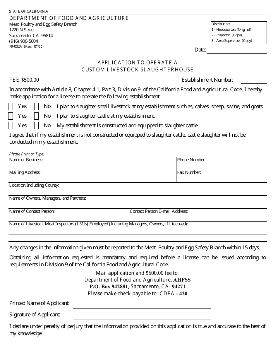 Form 79-002A Download Fillable PDF or Fill Online Application to ...