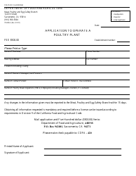 Document preview: Form 79-003A Application to Operate a Poultry Plant - California