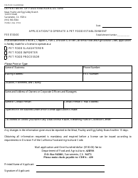 Document preview: Form 79-004A Application to Operate a Pet Food Establishment - California