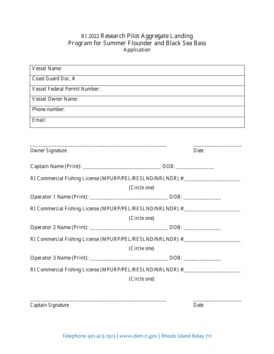 Research Pilot Aggregate Landing Program for Summer Flounder and Black Sea Bass Application - Rhode Island, Page 2