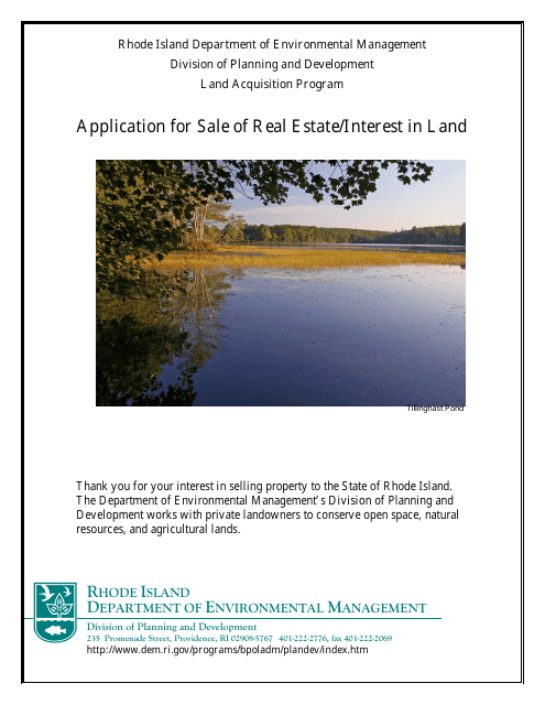 Application for Sale of Real Estate / Interest in Land - Rhode Island Download Pdf