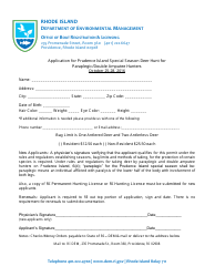 Document preview: Application for Prudence Island Special Season Deer Hunt for Paraplegic/Double Amputee Hunters - Rhode Island