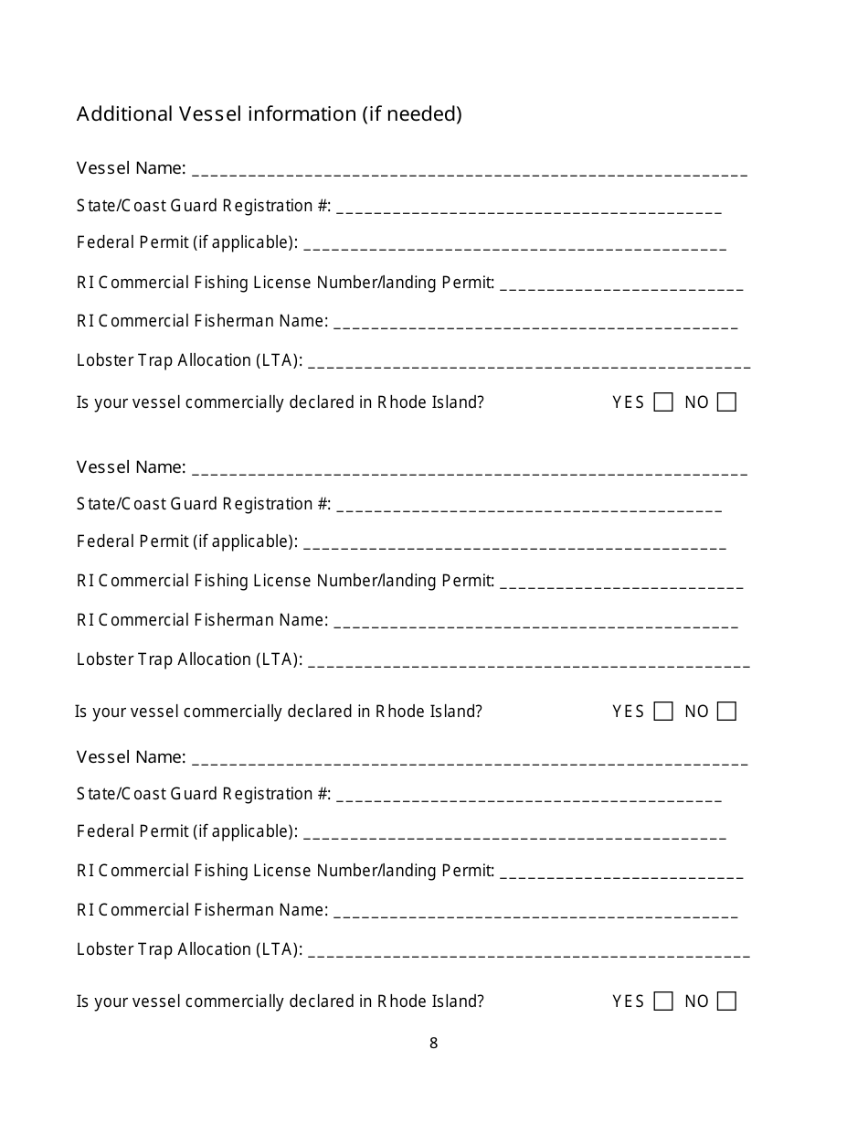 Large Whale Gear Modification Assistance Plan Affidavit and Application for Eligible Fishery Participants From Rhode Island - Rhode Island, Page 8
