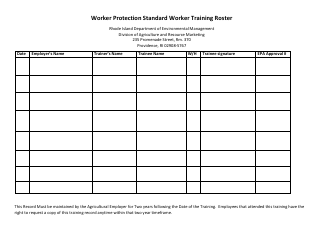 Document preview: Worker Protection Standard Worker Training Roster - Rhode Island