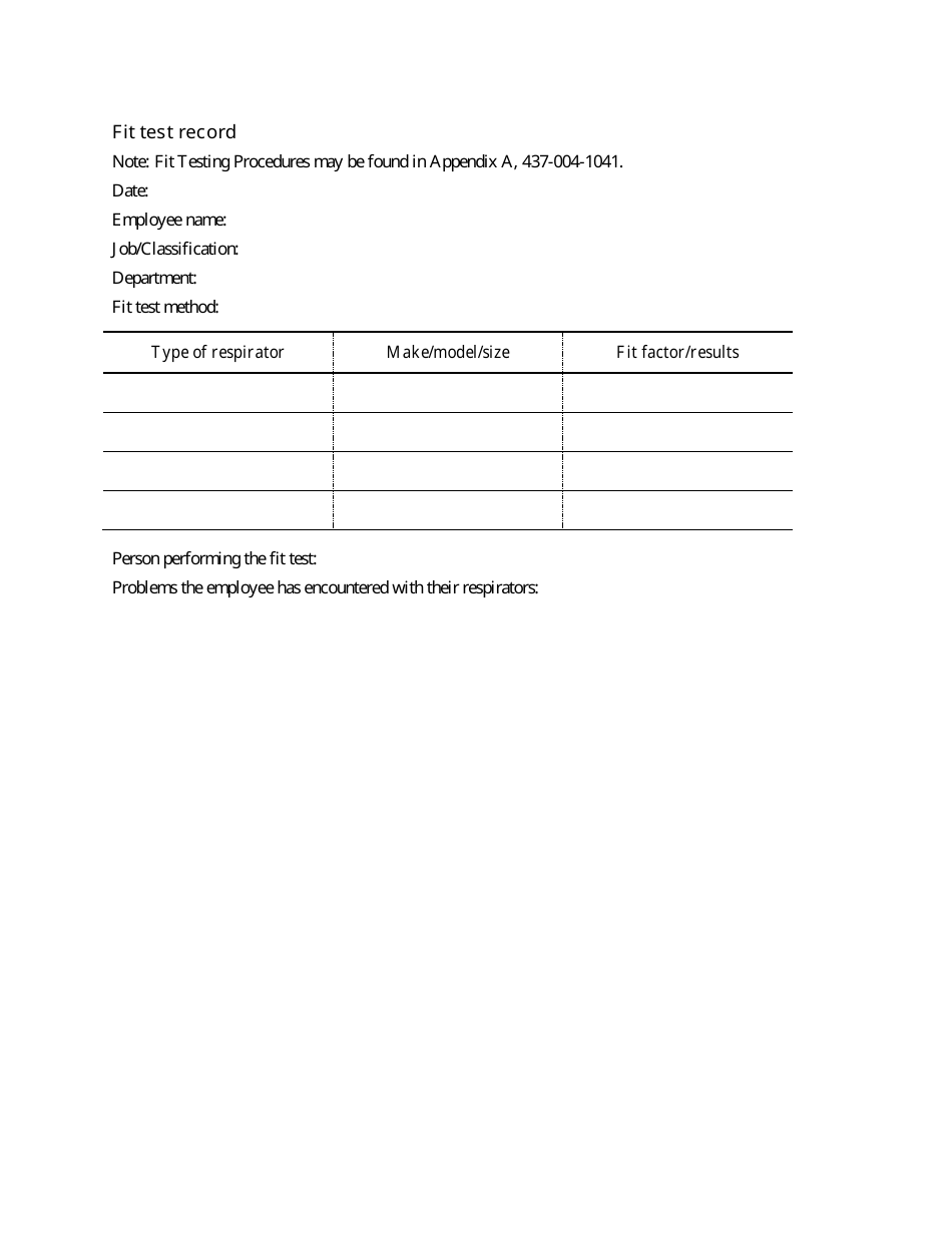 Respirator Fit Test Record - Rhode Island, Page 1