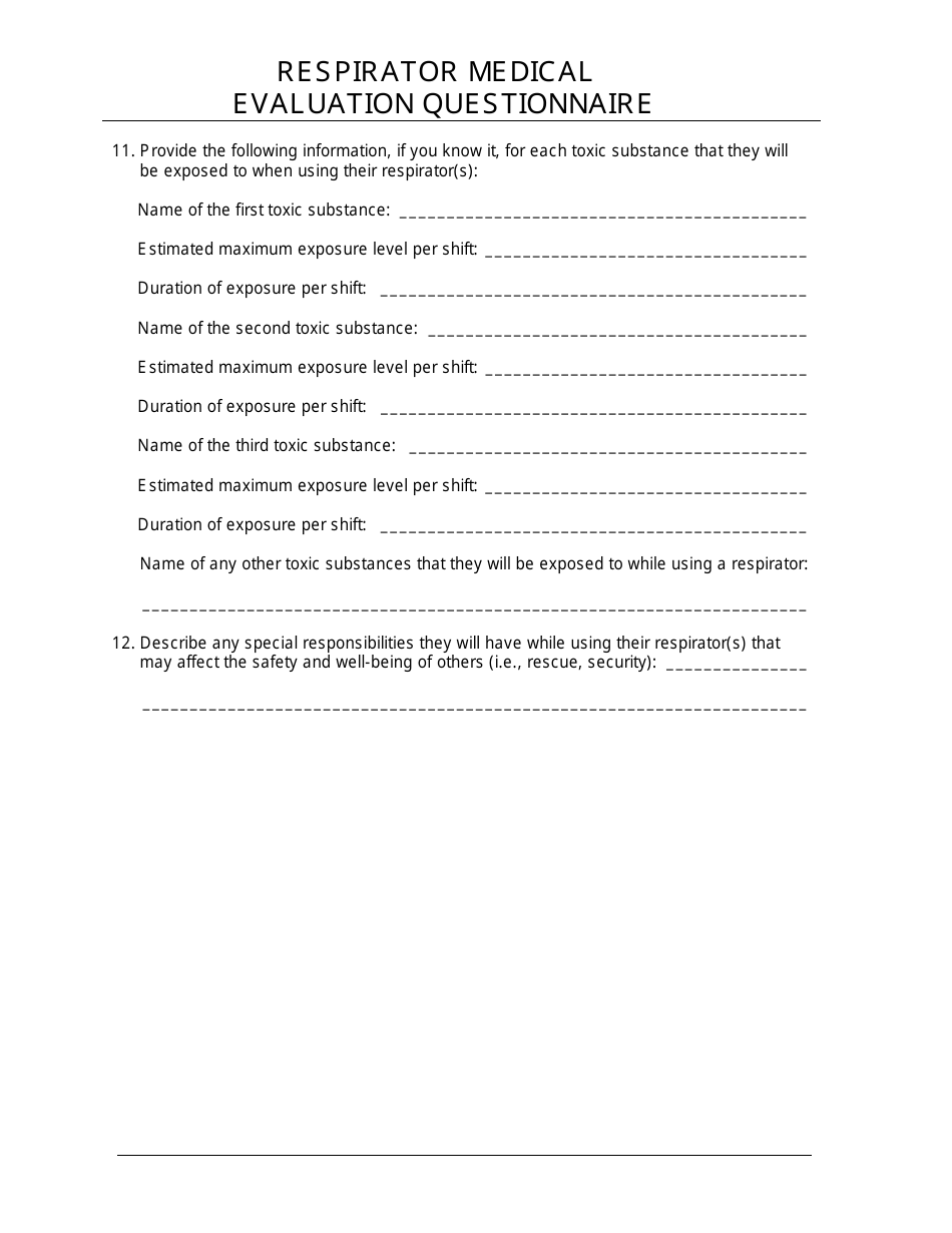 Respirator Medical Evaluation Questionnaire, Page 8