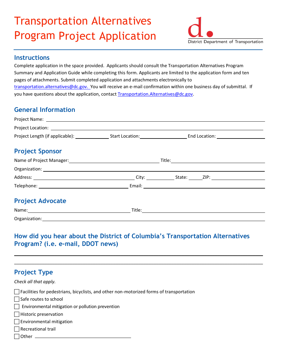 Transportation Alternatives Program Project Application - Washington, D.C., Page 1