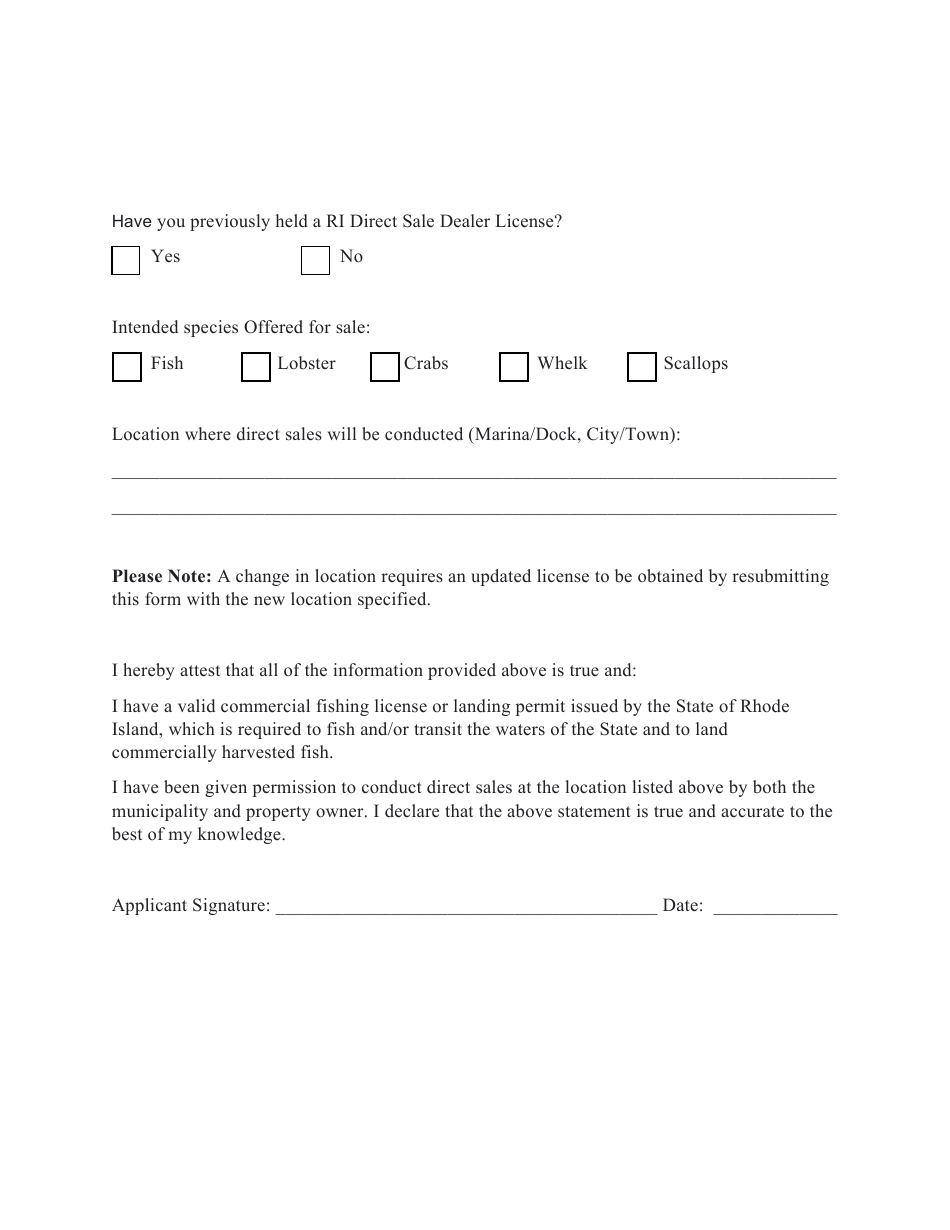 Direct Sale Dealer License Application - Rhode Island, Page 2