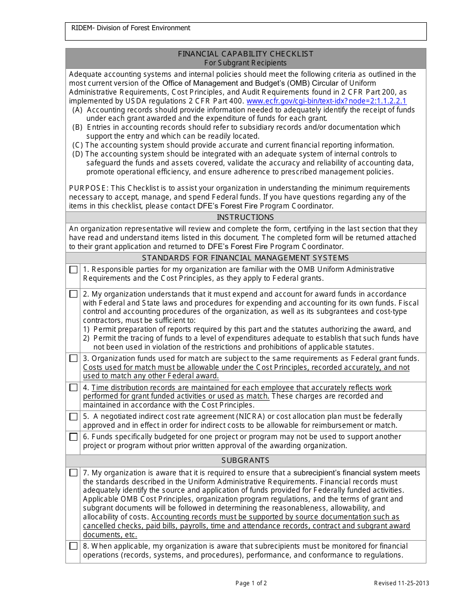 Financial Capability Checklist - Rhode Island, Page 1