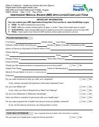 Form DMHC20-224 Independent Medical Review (Imr) Application/Complaint Form - California