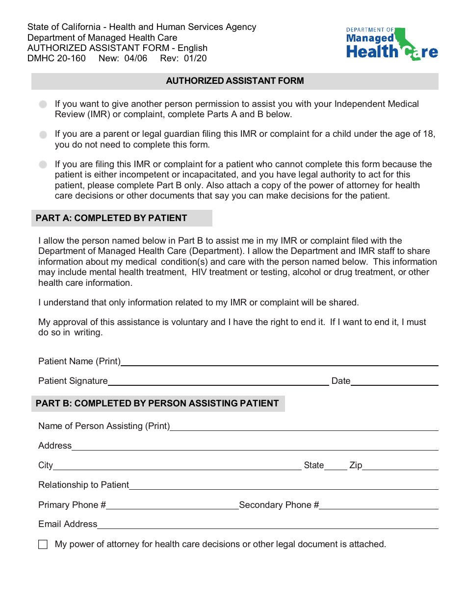 Form DMHC20-224 Download Printable PDF or Fill Online Independent ...