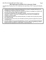 Form DMHC20-224 Independent Medical Review (Imr) Application/Complaint Form - California, Page 5