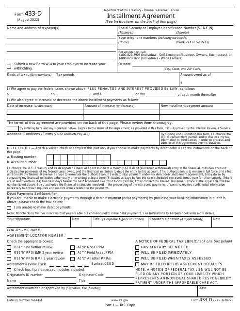 IRS Form 433-D  Printable Pdf