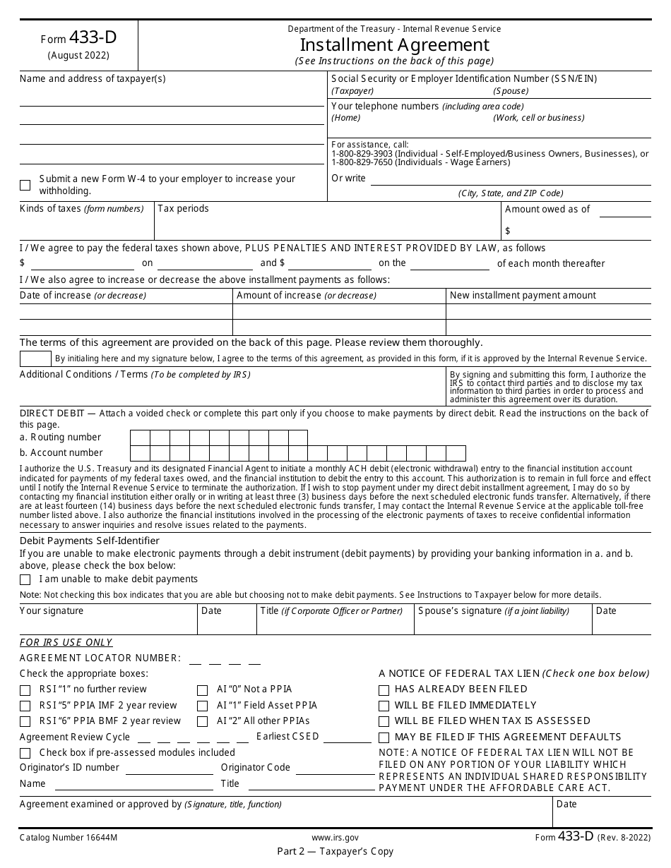 IRS Form 433-D Installment Agreement, Page 3