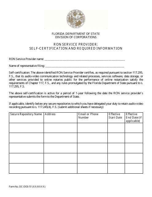 Form DC-DOS-51  Printable Pdf