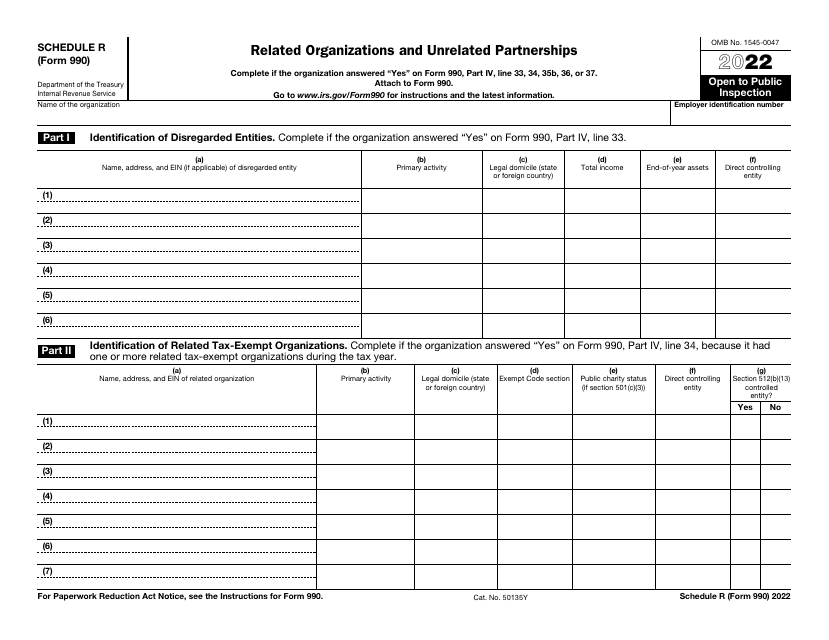 IRS Form 990 Schedule R 2022 Printable Pdf