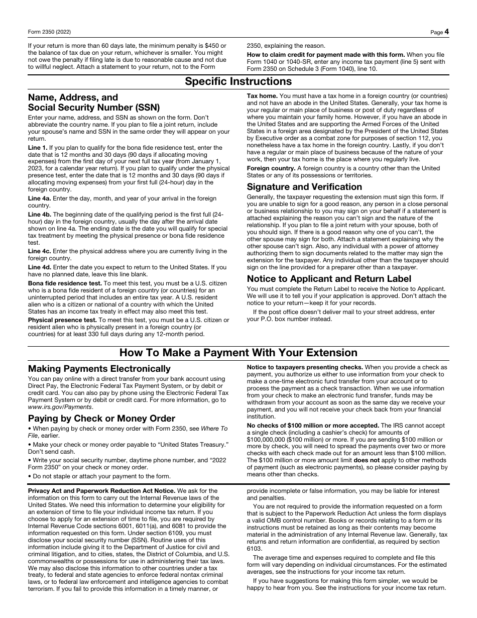 IRS Form 2350 2022 Fill Out, Sign Online and Download Fillable PDF Templateroller